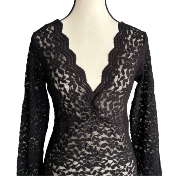 ZARA LONG SLEEVE COTTON BLEND BLACK LACE TOP, SZ. L - Picture 2 of 5